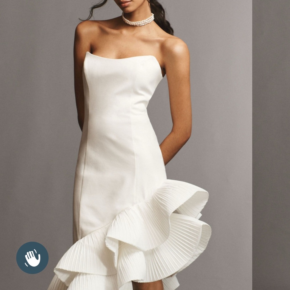 Anthropologie Strapless White Dress with Ruffle Detail